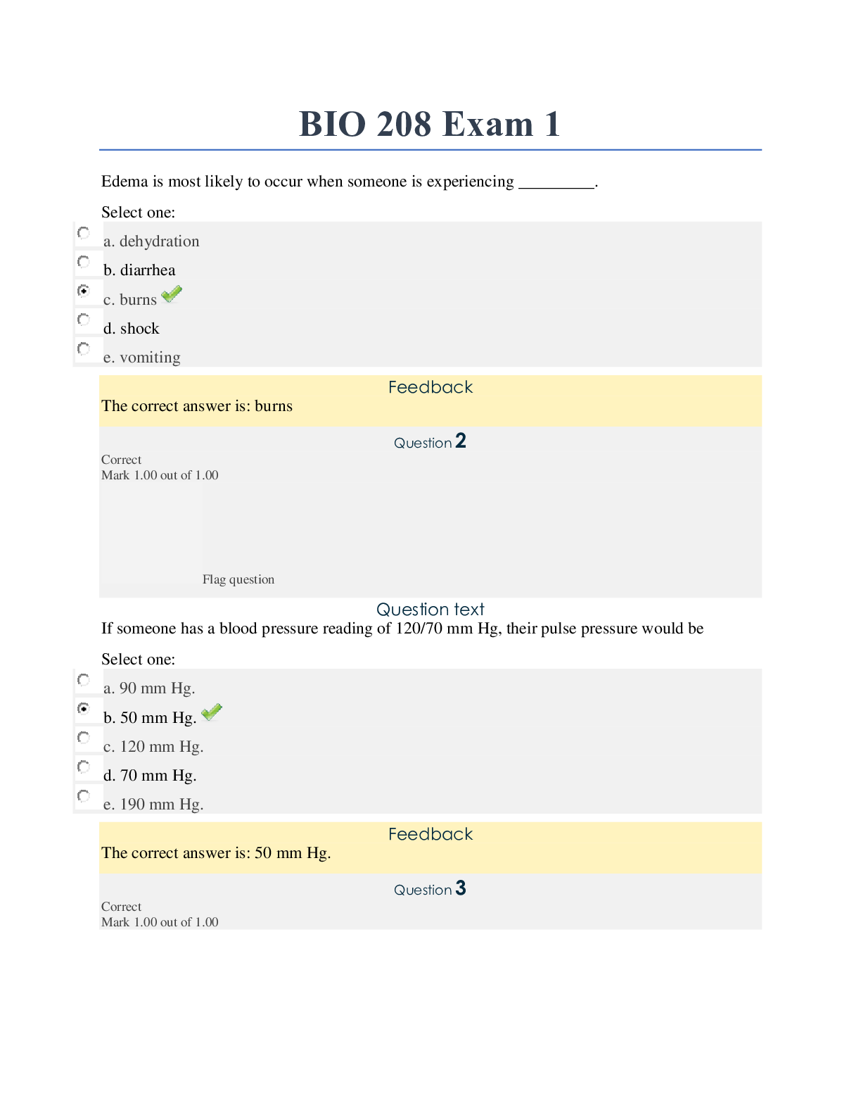 Preview of BIO 208 Exam 1. Georgia Military College. Answers Provided 100% Score.